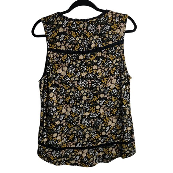 Lucky Brand Size Large Dark Ditzy Floral Tank Top Inlet Lace Black Boho Prairie - Picture 5 of 6